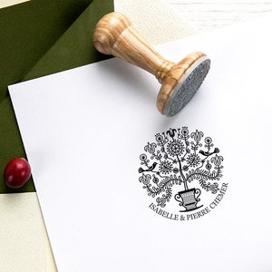 Francobollo familiare, Timbro albero di vita, Familienstempel, Stempel Lebensbaum, Family Library Stamp, Confezione regalo originale imballata