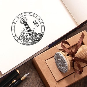 Ex libris Stamp Lighthouse Personalized, Book Stamp Sea Storm Wave Coastal Rock, Booklovers Gift in Special Box