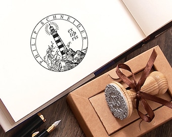Ex Libris Lighthouse – Book Stamp Personalized – Art Gift for Readers in Special Box