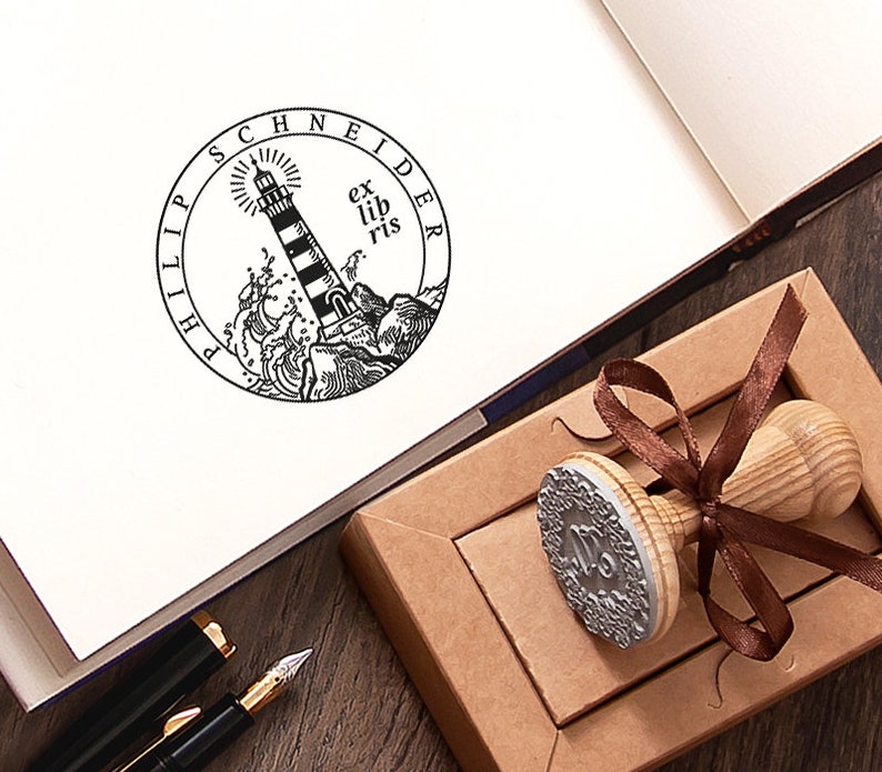 Ex Libris Stamp Lighthouse Personalized Book Stamp Sea Storm Etsy