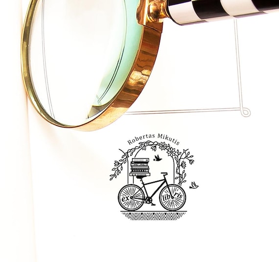 Bicycle Books Ex libris Personalized, Climbing Flowers, Art Gift, Special Box