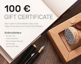 Gift Certificate for 100 EUR to Redeem in Etsy shop ExlibrisGallery, E Gift Certificate, Printable Cards, Perfect Last Minute Gifts