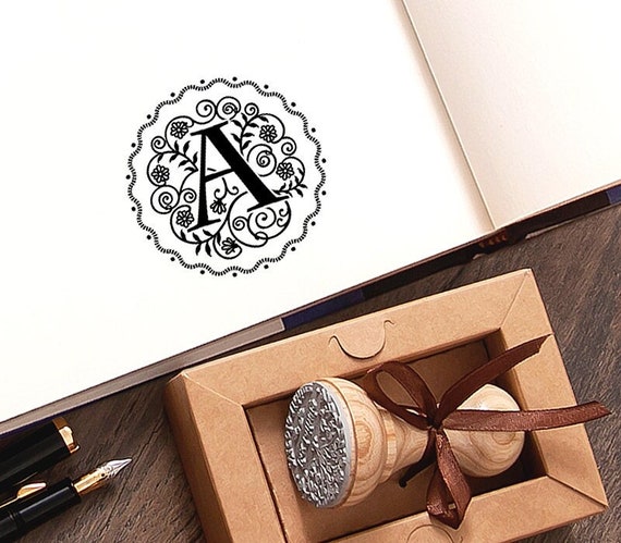 Floral Name Initial Letter A Handmade Gift, Exlibris Rubber Stamp, Elegant Anniversary Gifts for Women in Special Lovely Packaging