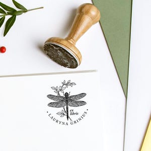Ex libris book stamp dragonfly personalized, www.exlibrisgallery.com