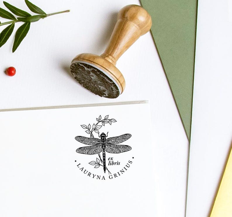 Ex libris book stamp dragonfly personalized, www.exlibrisgallery.com