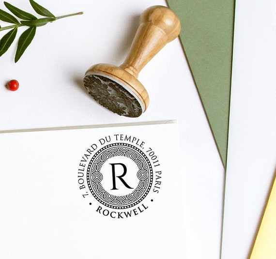 Initial Return Address Stamp Personalized, Family Monogram Sign Decorative Border, Business Mail Unique Handmade Gifts in Special Box