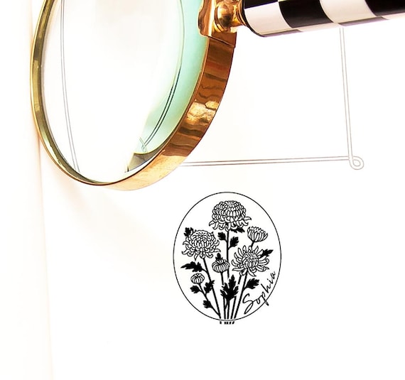 Chrysanthemum Stamp Personalized, Custom Name Birth Flower, Original Art Gifts, Special Box