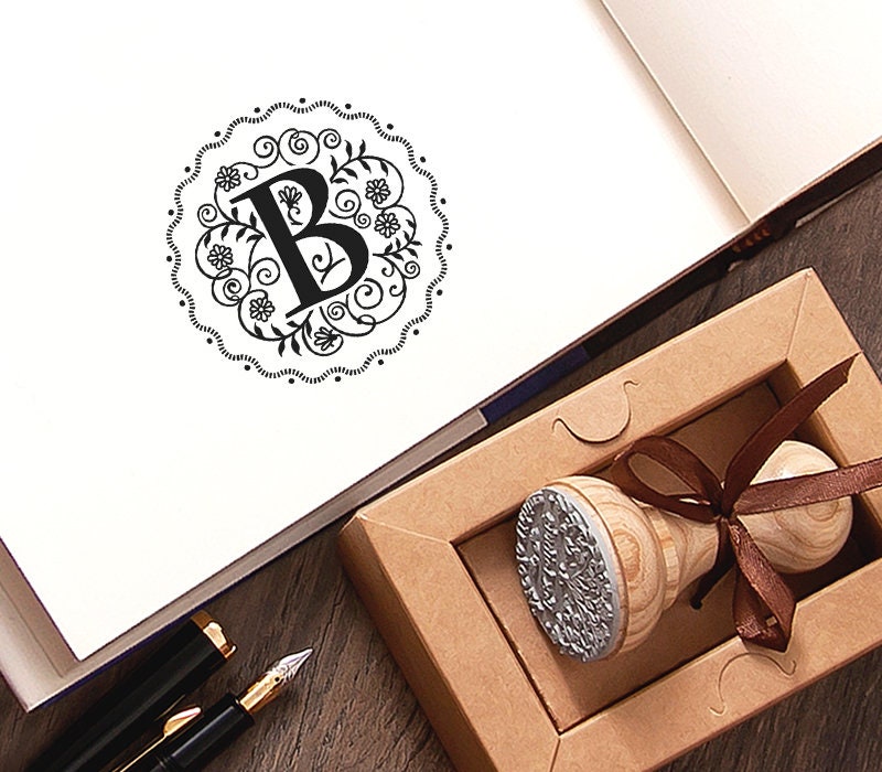 B Stamp, Letter B Rubber Stamps, Round Monogram Initial Stamp B, Alphabet  Letter Stamper, Wooden Handmade Presents, Unique Crafted Gift Box