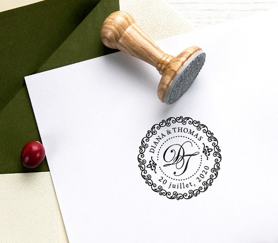 Custom Wedding Initial Stamp, Personalized Wedding Save the Date Stamper,  Monogram Sign Design, Two Letters Decorative Border, Wedding Gifts 