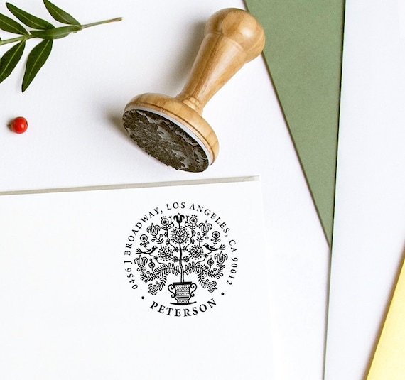 Address Stamp Tree of Life Personalized, Family Tree Gifts, Birds Lilies Flowers, Return Address Sign, Unique Handmade Gifts in Special Box
