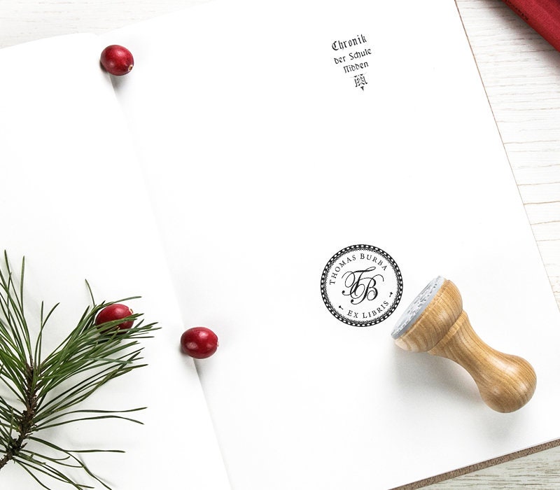 Initials Stamp, Ex Libris Personalized, Entwined 2 Letters