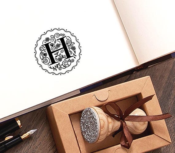H Stamp, Letter Rubber Stamp, Floral Monogram, Handmade Initial Gifts, Special Box