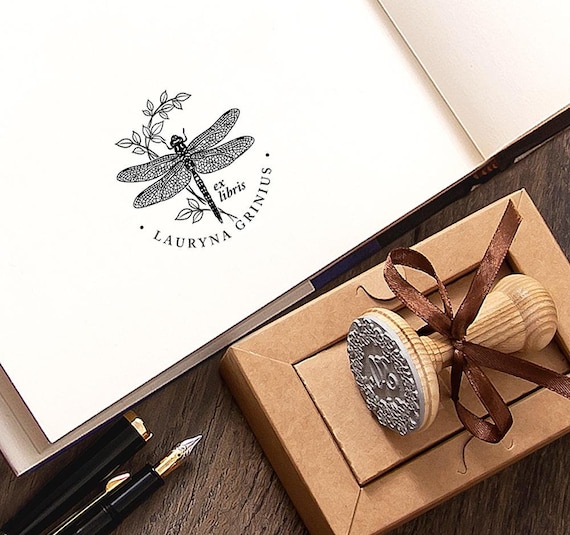 Ex libris Dragonfly Book Stamp Personalized, Insect Bug Art, Handmade Booklovers Gifts in Special Lovely Packaging