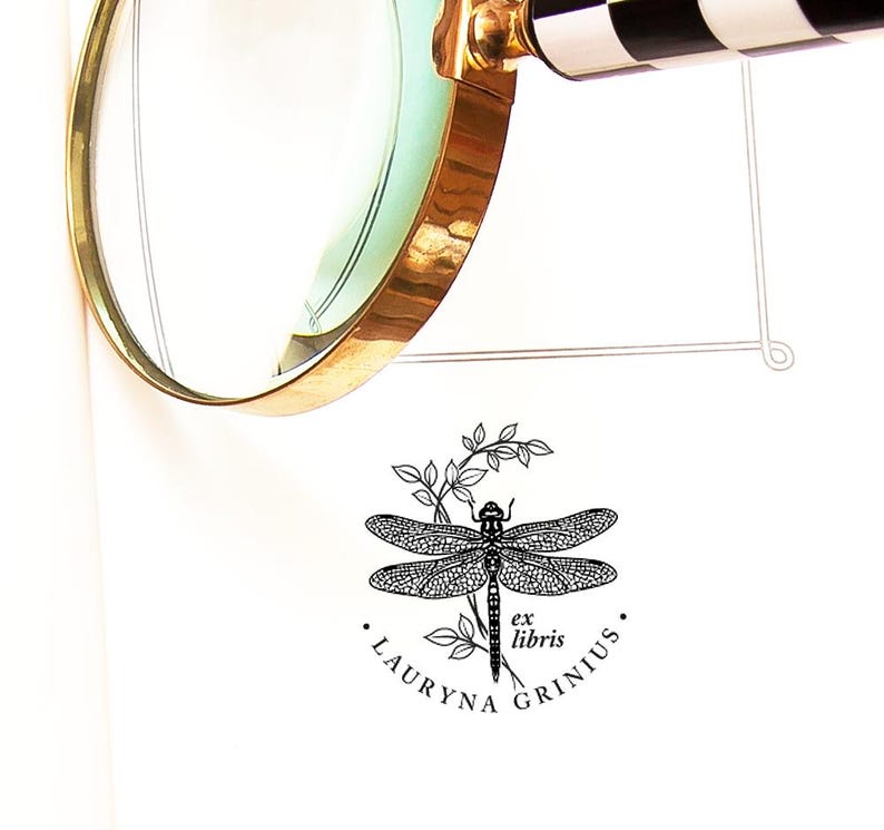 Dragonfly rubber stamp print on the book, www.exlibrisgallery.com