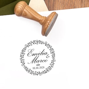 MARIAGE inviter tampon - tampon mariage personnalisé - enregistrer la Date Stamp - tampon Floral frontière - cadeau pour Couple