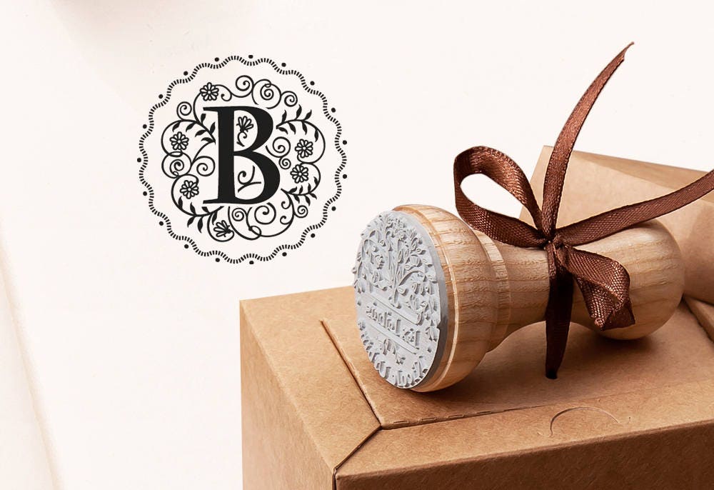 B Stamp, Letter B Rubber Stamps, Round Monogram Initial Stamp B, Alphabet  Letter Stamper, Wooden Handmade Presents, Unique Crafted Gift Box