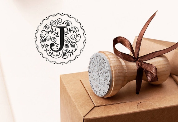 Letter J Stamp, Initials Rubber Stamp J, Monogram Stamp Letter J Design, Unique Sign Stamper, Original Handmade Presents, Crafted Gift Box