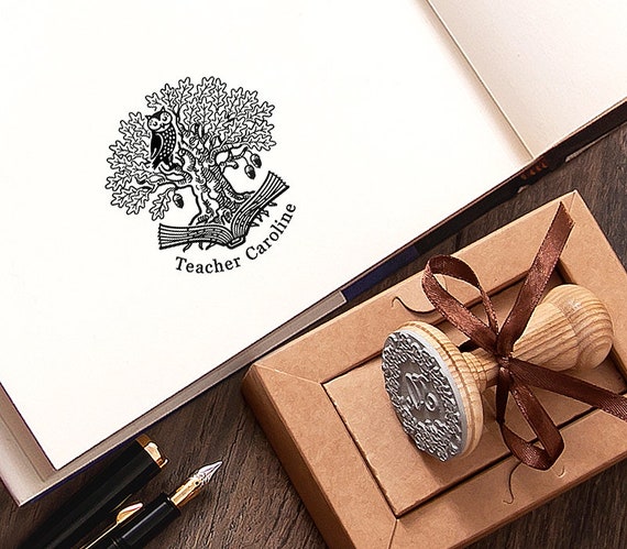 Owl Wise Bird Ex libris Book Stamp Personalized, Handmade Gifts in