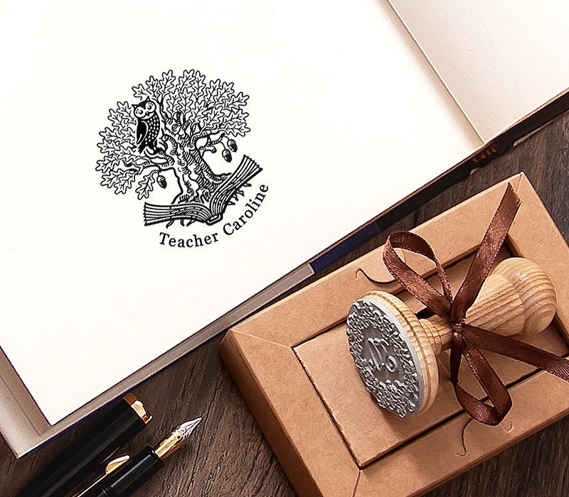 Custom Book Stamp With Florals, Initials, Cats and Dragons