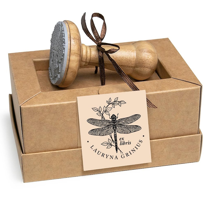 Name rubber stamp dragonfly, handmade gifts for women men, www.exlibrisgallery.com
