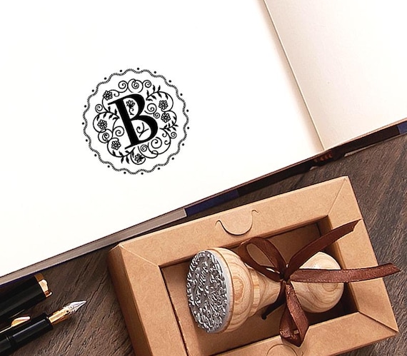 B Stamp, Letter Rubber Stamp, Floral Initial, Monogram Gifts Handmade, Special Box