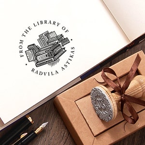 Stack of Books Stamp, Library Stamp, Ex libris Bookplate Personalized, From the Library of, Book Lovers Gift, Special Box