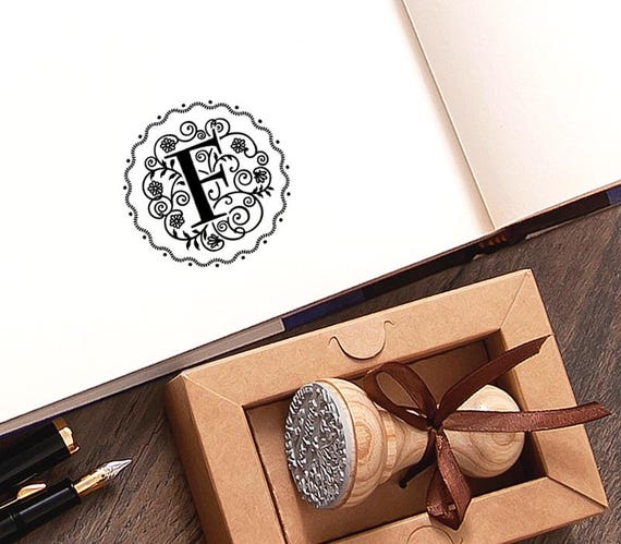 F Stamp, Letter Rubber Stamp, Floral Monogram, Handmade Initial Gifts, Special Box