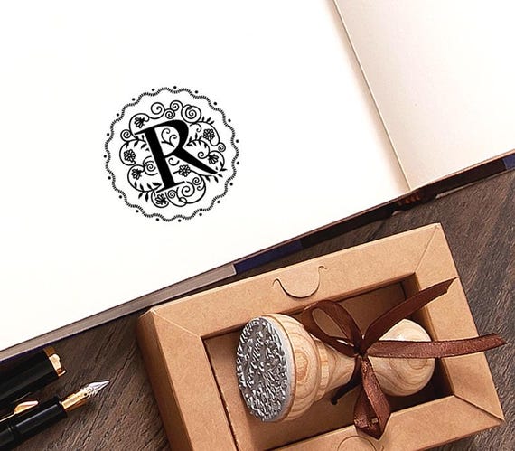 R Stamp, Letter Rubber Stamp, Floral Initial, Monogram Gifts Handmade, Special Box