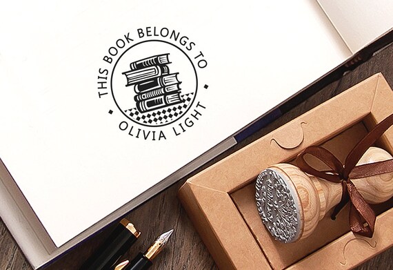 THIS BOOK BELONGS to - Personalized Library Stamp - Bookplate with Mountain of Books - Custom ExLibris Gift - Personalized Gifts for teacher
