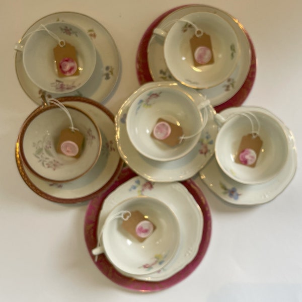 High Tea Classy table set, tea cups and saucers, serving plates, handmade wax seal stamp name cards