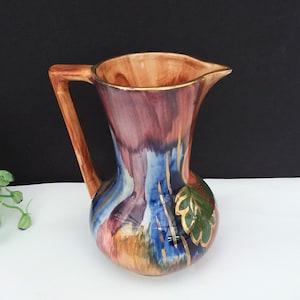 Luster pitcher, luster ware, beautiful jug, hand painted china Old court luster ware fruit design jug. Old Court pottery.