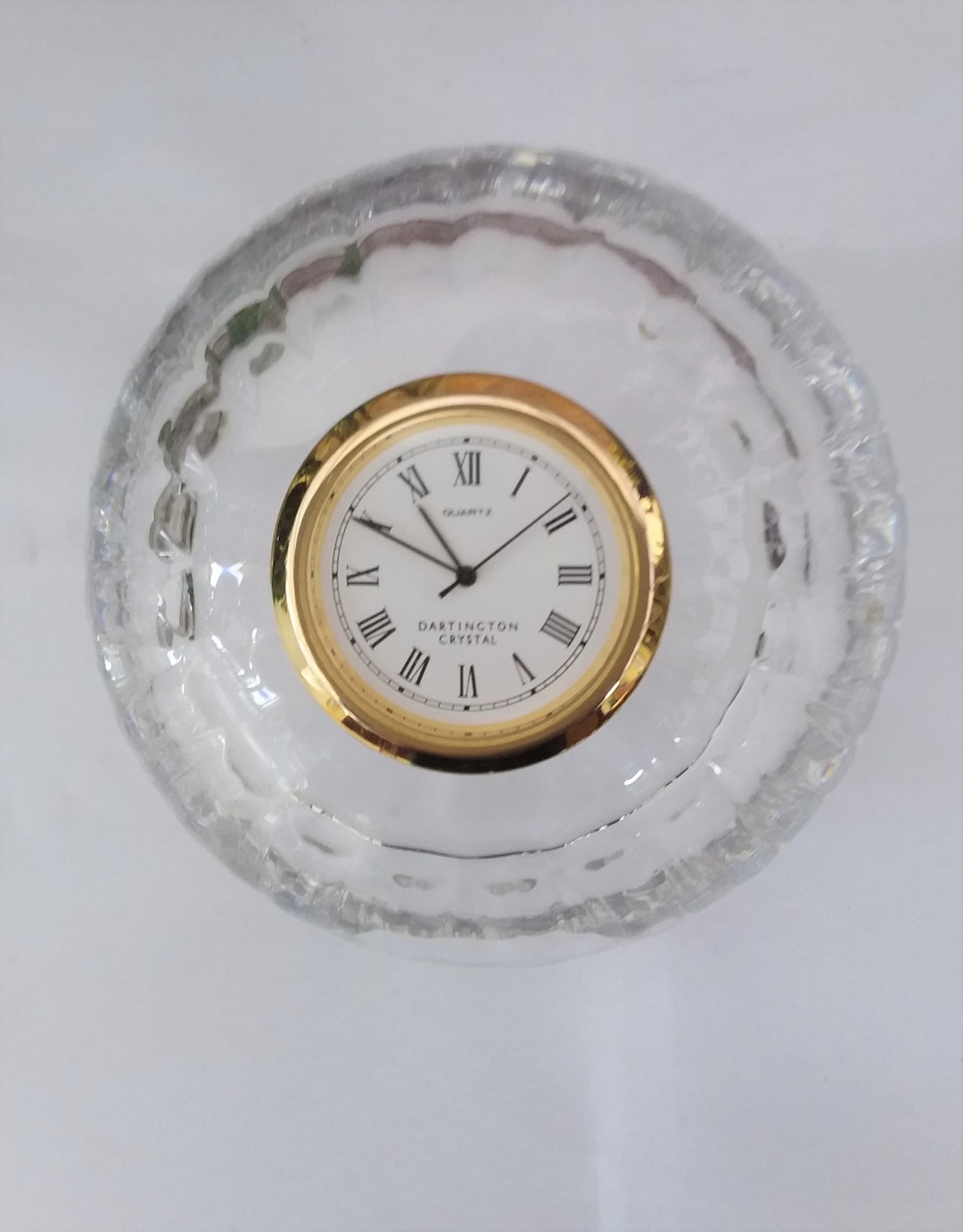 Dartington Crystal Optica Glass Clock, Vintage Cut Crystal Glass With Quartz Clock, Dartington