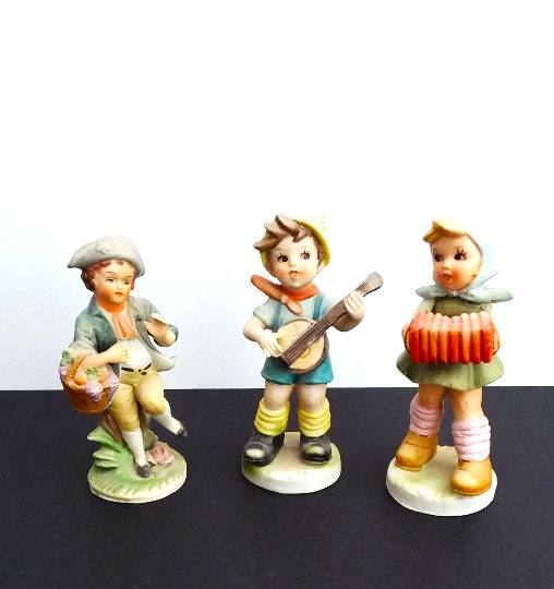 Hummel Style Pottery Figures, 3 Character Figures With