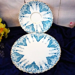 Robinson and Jones Longton, China, Matching plate and saucer, rare blue and white antique china.