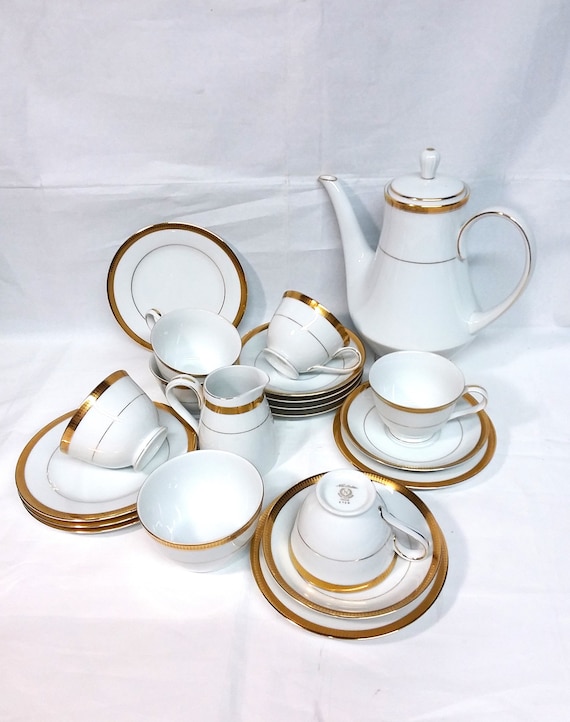 Noritake Richmond Tea Set: White China With Gold Band, 21 Piece - Etsy