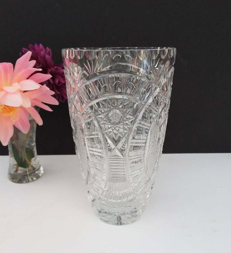 Vintage Cut Glass Vase Heavy Cut Crystal Glass In Perfect Etsy