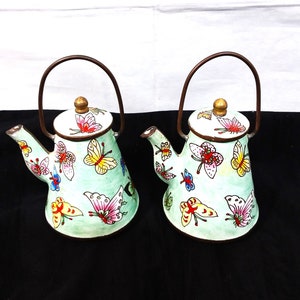 Miniature teapots, Empress Arts style, Butterfly design, enameled  pots with hand painted butterflies Made in China, teapot with handle.