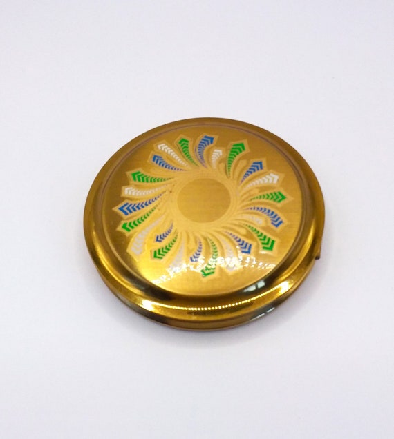 Vintage Gold Tone Compact: 1950s Mirrored Handbag Accessory