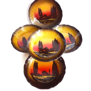 Royal Doulton Poplars at Sunset little dishes, 5 little 5.25&quot; trinket dishes or serving dishes. D3416, 1920s Doulton china.