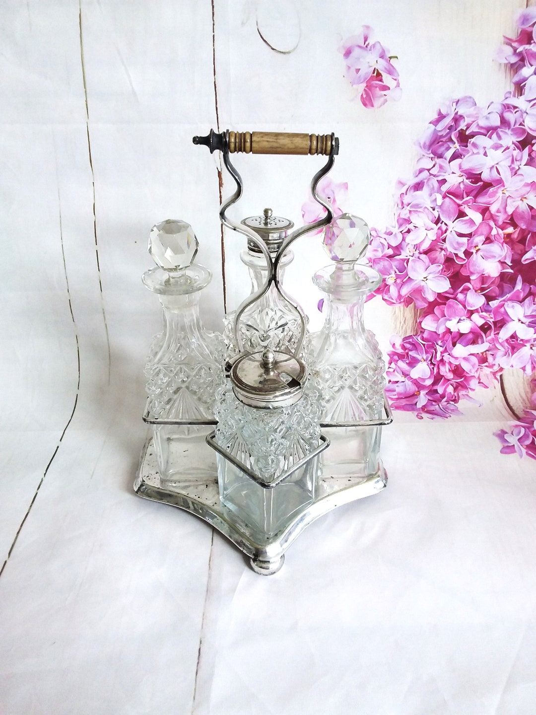 Victorian Tableware Cruet Set Silver and Glass 4 Bottle Etsy