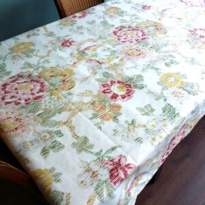 Vintage Floral Cotton Tablecloth: Handmade Pastel Colors, 12 ft