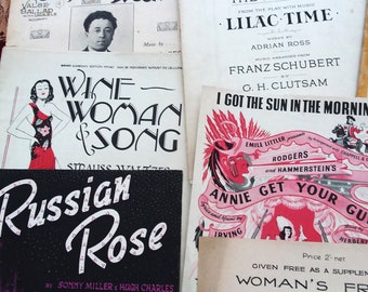 Sheet Music and song, 13 x vintage music magazines, scores and songs from the 1920s to 1940s.