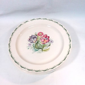 Susie Cooper Parrot Tulip and Fern leaf design salad plates, 9" floral plate. (E2396)