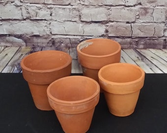 Terracotta flower pots, 4 old plant pots, flower pots, plant holders, shabby rustic pots for home or garden.