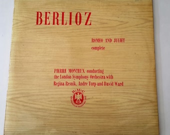 Vintage Vinyl Record, 'Berlioz' Romeo and Juliet, complete. Collectors Pierre Monteux, London Symphony Orchestra, Two Long Play Records