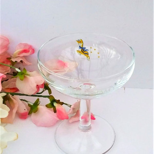 Babycham Glass, Champagne Coupe, Champagne saucer, Reindeer Stemware. Barware , Babycham Saucer