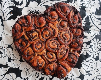 Heart shaped babka, cinnamon/choc bun, rugelach, home baked gift, Thanksgiving heart pastry, jumbo cookie favor, mother day heart choc babka