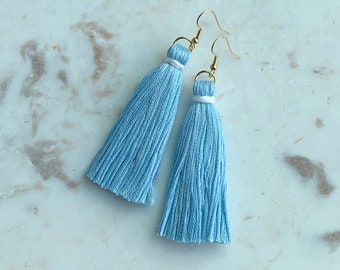 blue tassel heels