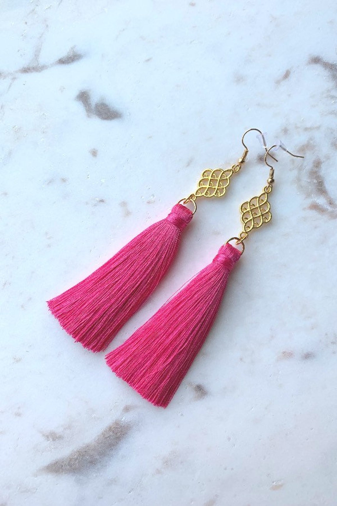 Hot Pink Tassel Earrings Tassel Earrings Long Tassel Etsy