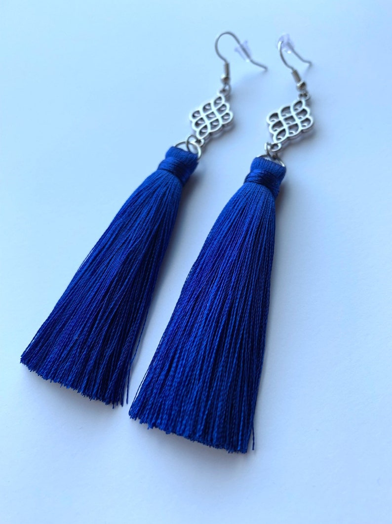 Royal Blue Tassel Earrings Tassel Earrings Long Tassel Etsy
